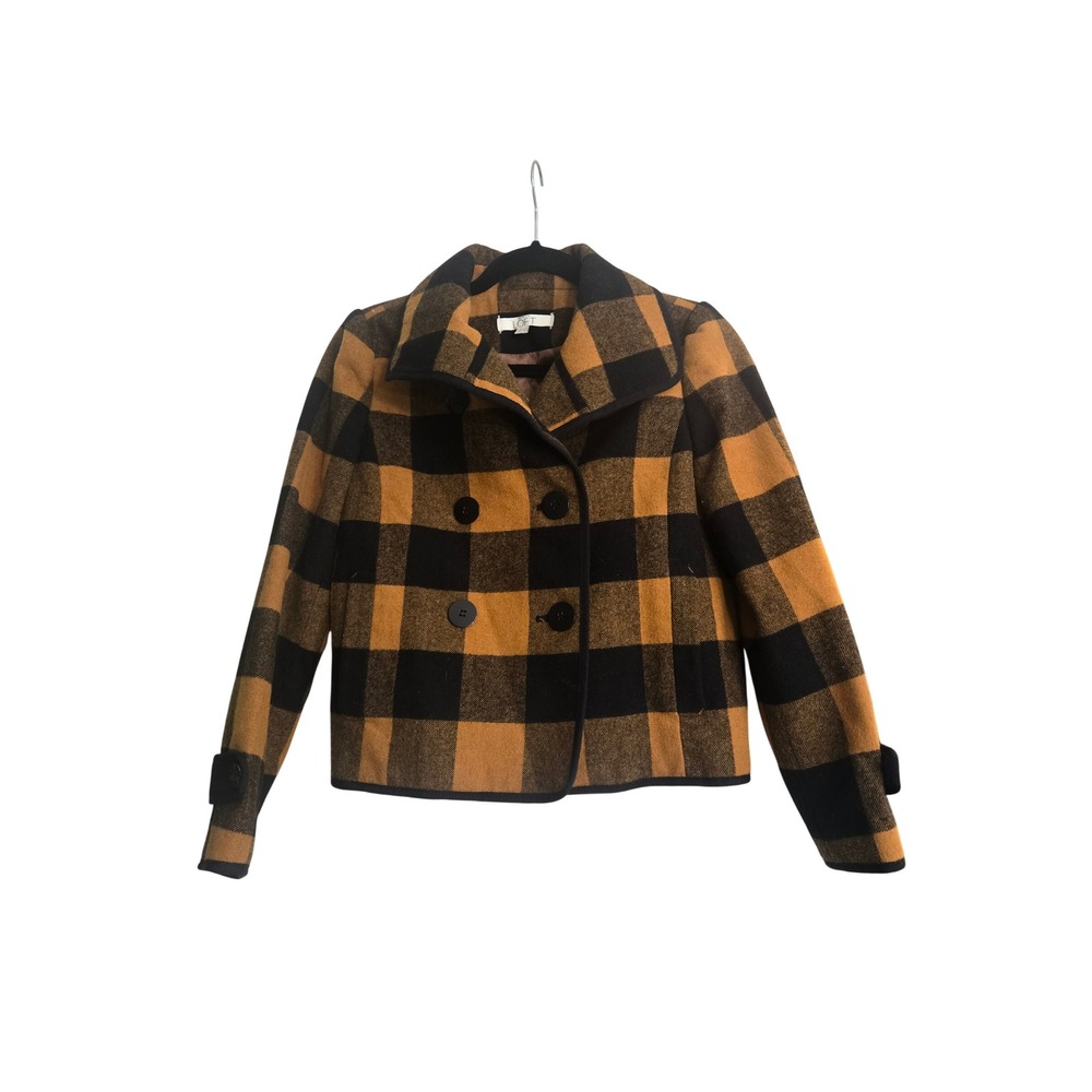 LOFT Ann Taylor Buffalo Plaid Wool Blend Peacoat Mustard Black Yellow SP